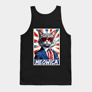 Funny Cat Lovers God Bless Meowica Patriotic 4th of July Tank Top